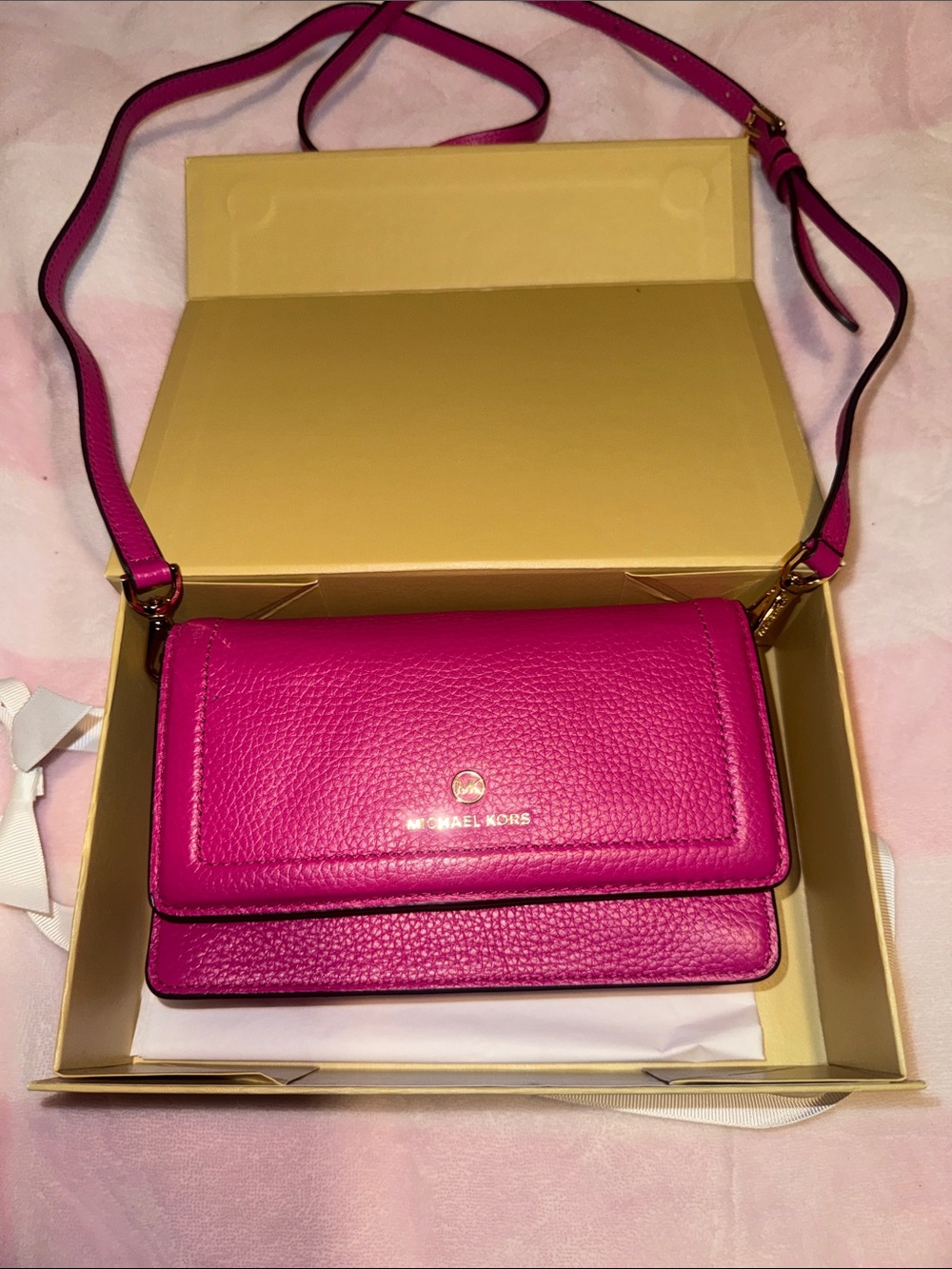 Michael Kors Fuchsia Pebbled Leather Crossbody Wallet